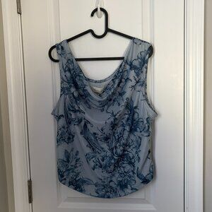 Anthropologie Sloane Cowl-Neck Tank, Size XL, Blue Floral Print